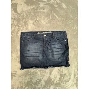 Express Jeans Dark Wash Denim Mini Skirt Distressed Frayed Hem Size 10